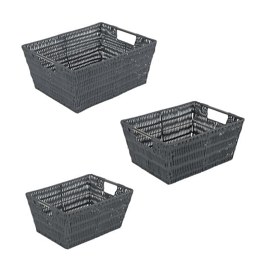 Simplify Charcoal Rattan Tote Basket Set, 3ct.